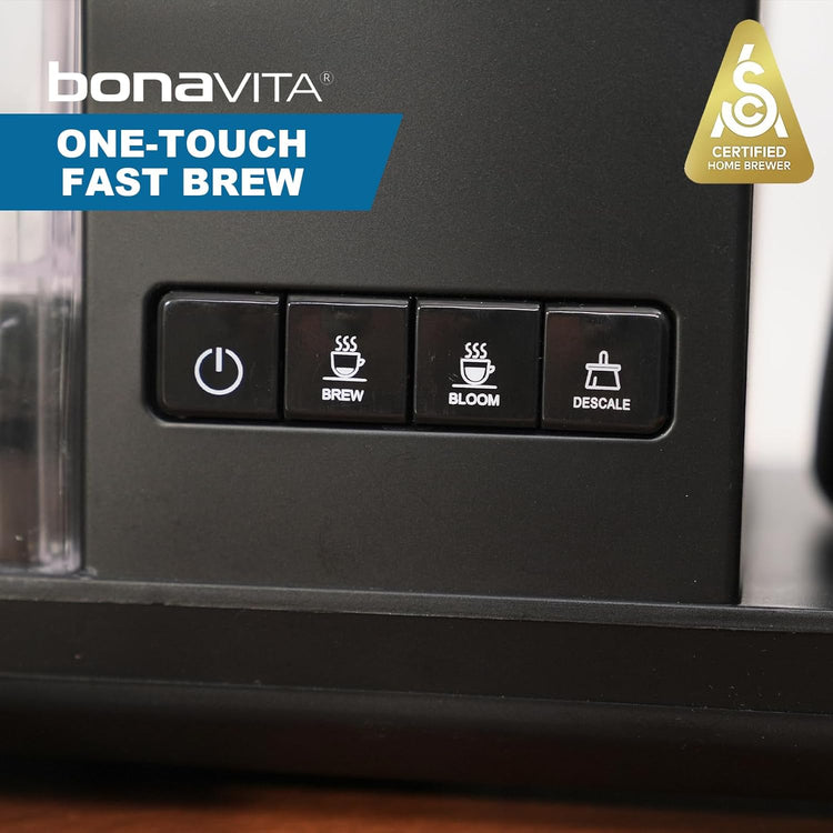 Bonavita Enthusiast 8 Cup Drip Coffee Brewer, Pour Over, SCA Certified Coffee Machine with Glass Carafe, Stainless Steel Panel, Removable Reservoir, Matte Black