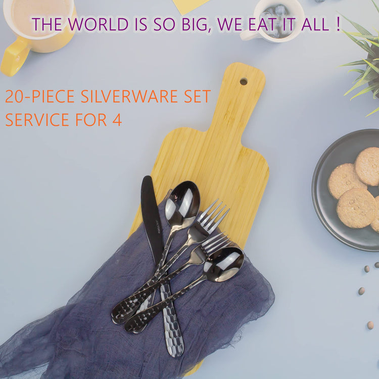Hammered Silverware Set for 4