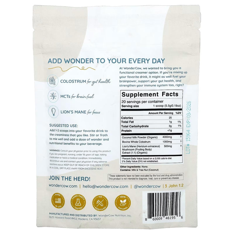 Bovine Colostrum Superfood Creamer Supplement Powder w (3.88 Ounce)