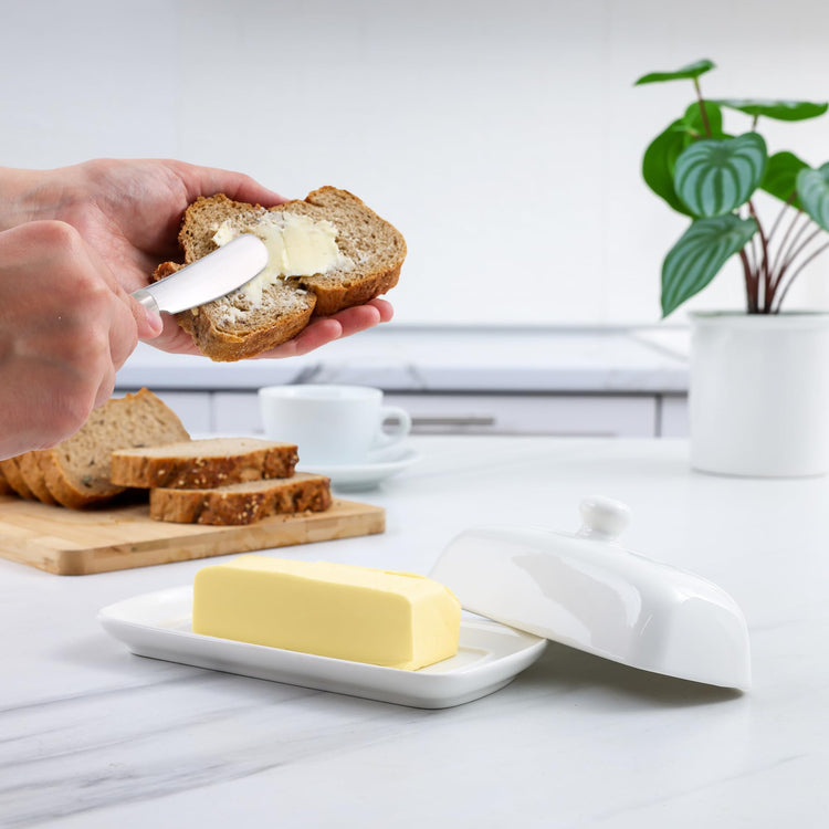 Ceramic Butter Dish with Lid For Countertop & Stainless Steel Knife