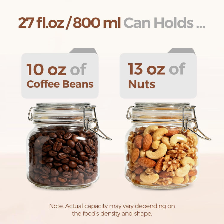 Square Glass Pantry Jars with Airtight Lids 27 oz 6 Pack Spice Jar (6 Count)