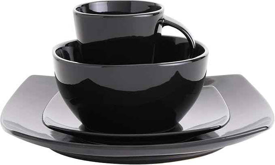 Gibson Elite Soho Lounge Square Reactive Glaze Stoneware Dinnerware Set, Service for 4 (16pc), Black