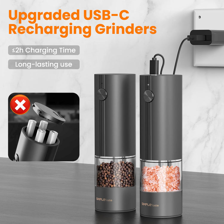 Electric Rechargeable Salt and Pepper Grinder Set (2 Count)