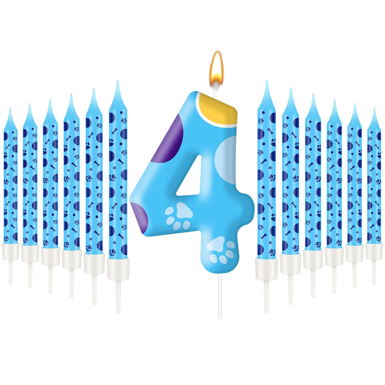 13PCS Blue Dog Paw Birthday Candles Set Cake Topper Numeral Birthday Candles for Boy Girl Dog Paw Decoration (13 Count)