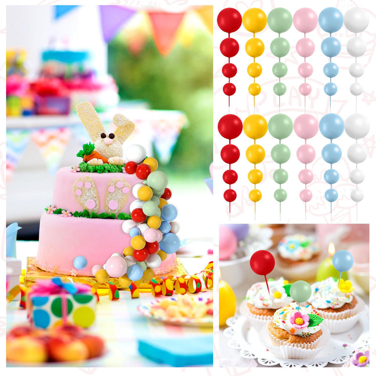 48 Pcs Balls Cake Topper Decorations Balloon Cupcake Toppers Foam Cake Topper Balls Cake Balls Decorations for Birthday Party Wedding Cake Decorating (48 Count)