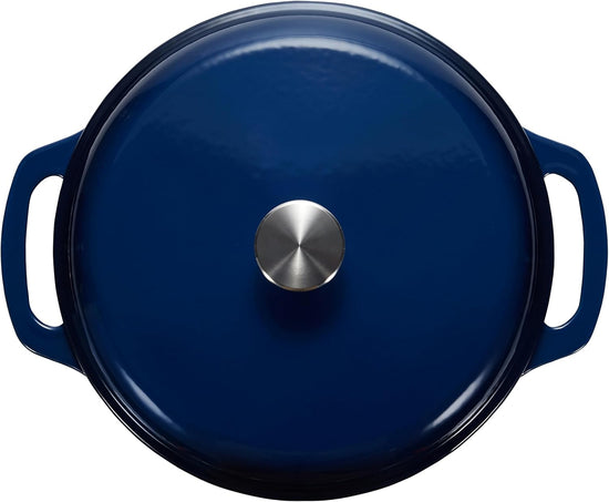 Amazon Basics Cast Iron Dutch Oven Pot with Lid, Enameled, Round, Dual Handles, Heavy-Duty, Small, 7.3-Quart, Navy - Nestoria