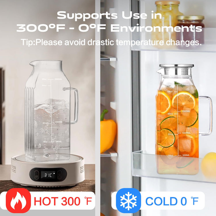 68oz Glass Pitcher with Lid and Handle for Fridge