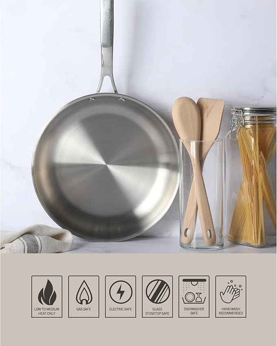 Martha Stewart Castelle Large 12" Stainless Steel Frying Pan Non Toxic Fry Pan Skillet