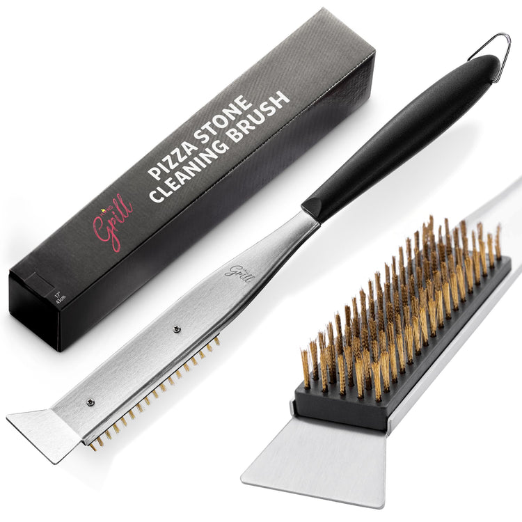 2-in-1 Pizza Oven Brush & Scraper | Dual-Purpose Pizza Stone Brush Scraper with Stainless Steel Head | Outdoor Oven Cleaning Accessories, Stone Cleaner, Essential Cooking Tools