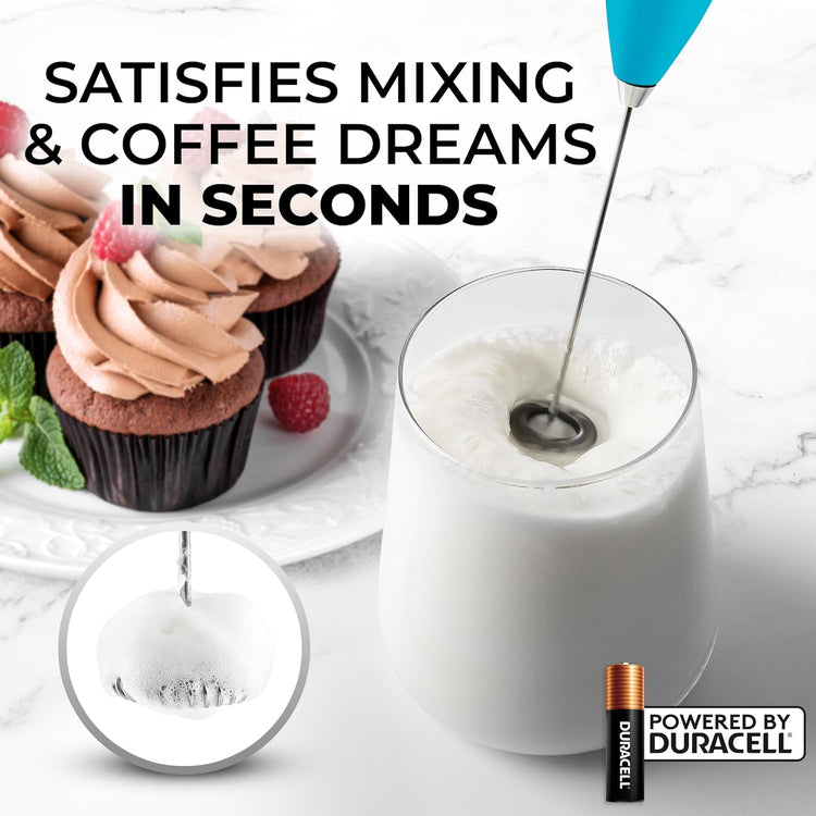 Zulay Powerful Milk Frother Handheld Foam Maker for Lattes - Whisk Drink Mixer for Coffee, Mini Foamer for Cappuccino, Frappe, Matcha, Hot Chocolate by Milk Boss (Teal)