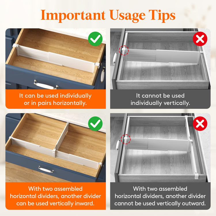 3.1" High 6 Pack Hanging Kitchen Drawer Dividers (6 Count)