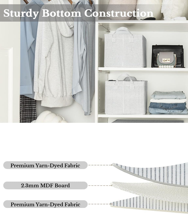 StorageWorks Storage Bins, Fabric Storage Bins for Shelves, Storage Baskets with Metal Frame, Closet Baskets and Bins with Handles, Gray and White Stripes, 2-Pack