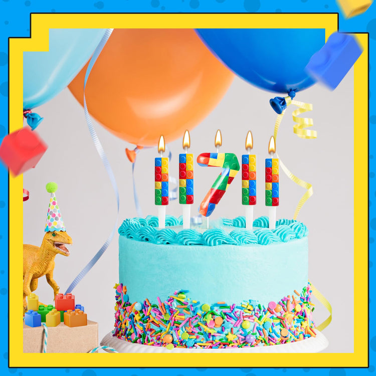 7 Pcs Building Block Themed Birthday Candles Set Building Blocks Number 7 Candle Cake Topper for Building Block Party Decoration Supplies (7 Count)