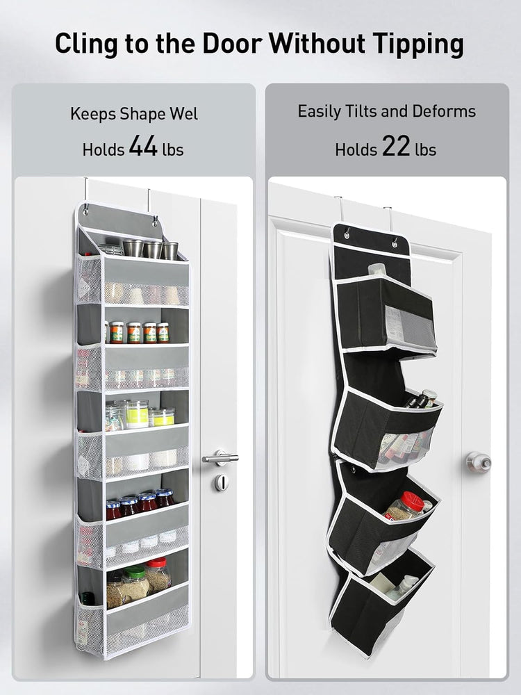 Yecaye 2 Pc Over The Door Organizer with 5 Bins 10 Side Pockets, 44lbs Load Hanging Bathroom and Bedroom Organizer, Behind The Door Hanging Organizers for Nursery Newborn Baby Essential Stuff Grey