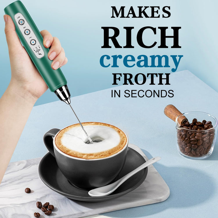 Milk Frother Wand Rechargeable Handheld Whisk Coffee 3 Speed Adjustable