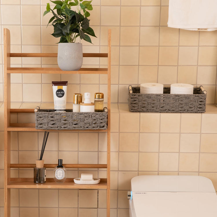 Toilet Paper Baskets Handmade Paper Rope Decorative Wicker Storage Tank Shelf Cabinet Organizer for Bathroom Home (2 Count)