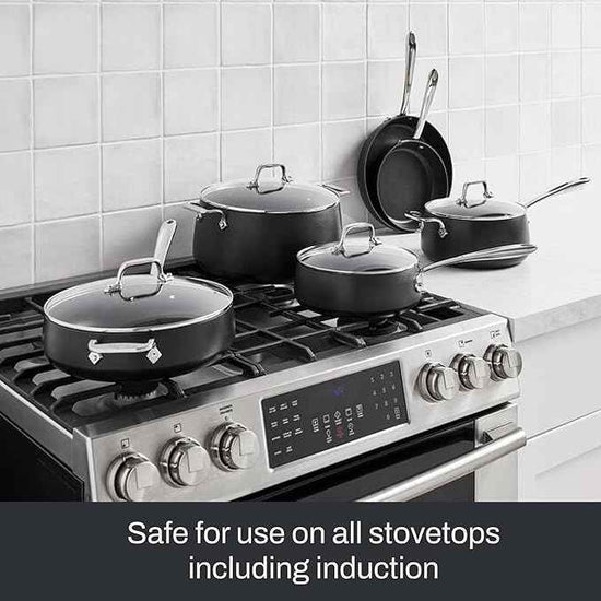 All-Clad HA1 Expert Hard Anodized Nonstick Cookware Set (10 Piece) Pots, Frying Pans, Dishwasher-Safe, Oven-Safe Up to 500°F Compatible with All Stovetops (Gas, Electric & Induction) - Black
