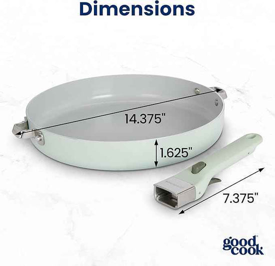 GoodCook Ceramic Frying Pan Skillet with Removable Handle, Induction Compatible, Nonstick and Oven Safe, 12-Inch, Sage Green