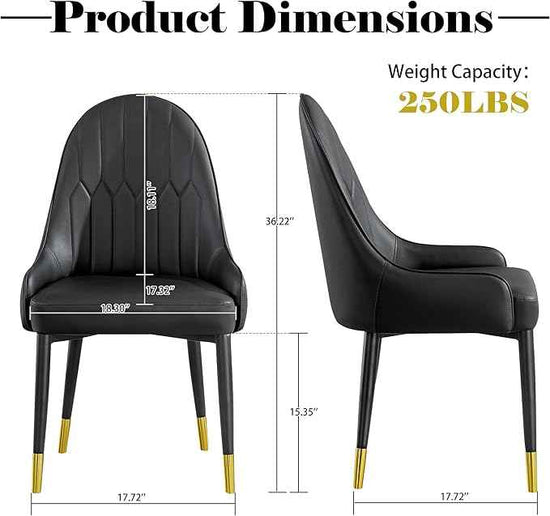 AF ARTISAN FURNITURE Black Dining Chairs Set of 2 with High Backs Mid Century Modern Kitchen Dining Room Chairs PU Faux Leather Upholstered Large Padded Accent Chair with Legs