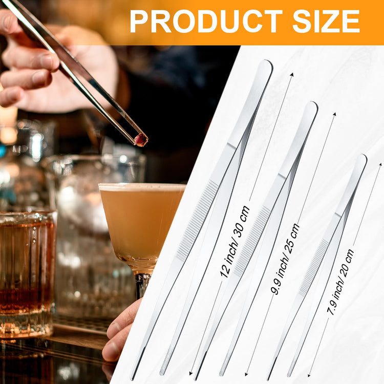 4 Packs 12 Inch Bar Tweezers Silver Cocktail Tongs Kitchen Tweezer