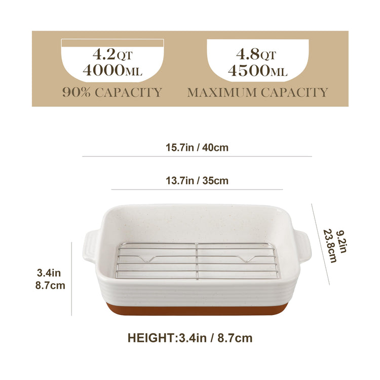 Large 9x13 Ceramic Baking Dish with Rack