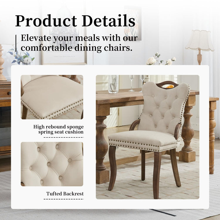 Beige Velvet Upholstered Dining Chairs Set of 6