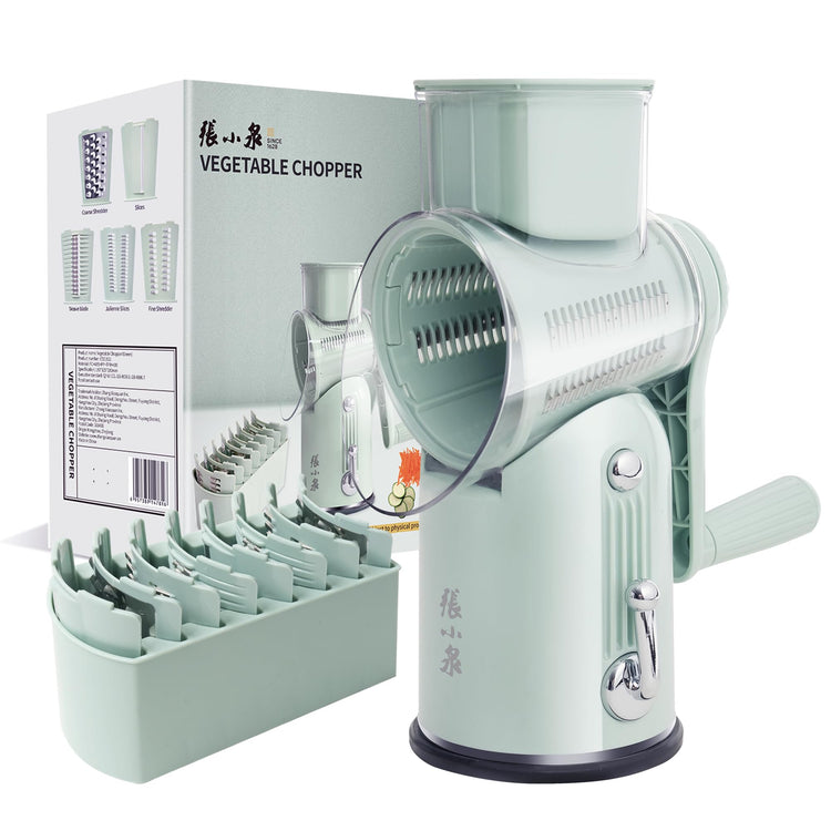 Rotary Cheese Grater Manual Hand Crank with 5 Blades & Suction Base