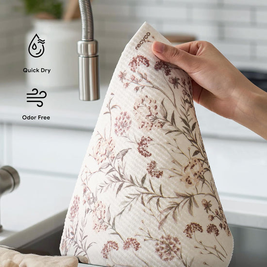 RECYCO Swedish Dishcloths for Kitchen | 4 Pack Oversized Washable Dish Rags | Large Cellulose Reusable Cleaning Paper Towels | Absorbent Counter Dish Cloth Sponge XL Kitchen Wipes, 12" L x 10" W - Nestoria