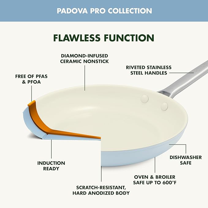 GreenPan Padova Pro 10 Piece Cookware Pots and Pans Set, Hard Anodized Healthy Ceramic Nonstick PFOA and PFAS-Free, Induction Suitable, Stainless Steel Handles, Dishwasher and Oven Safe, Blue Haze