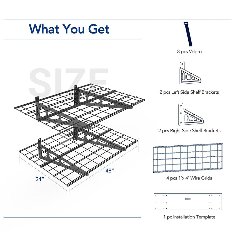 2 Pack 2x4ft Garage Shelving Wall Mounted Storage Rack (2 Count)