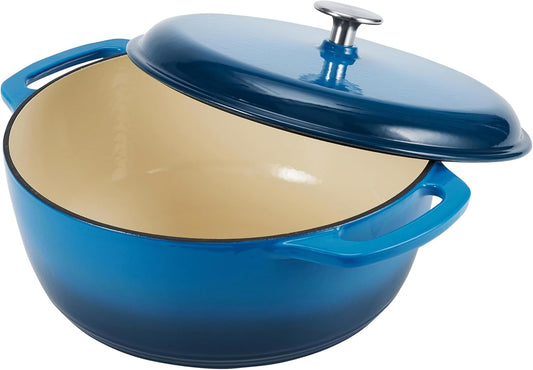 Amazon Basics Cast Iron Dutch Oven Pot with Lid, Enameled, Round, Dual Handles, Heavy-Duty, Small, 4.3-Quart, Blue - Nestoria