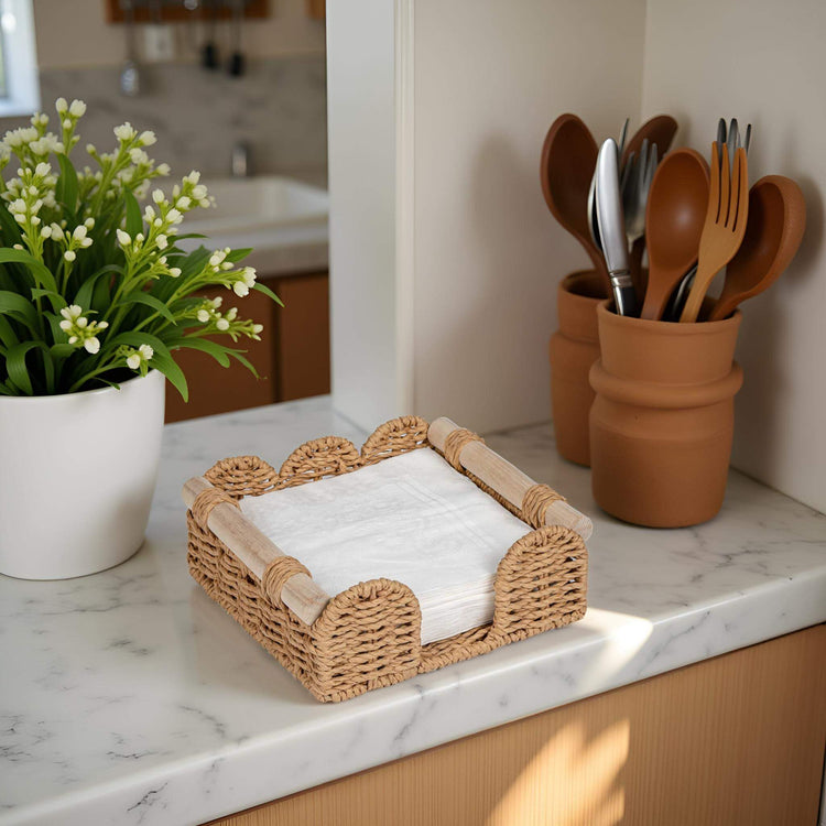 Square Scalloped Napkin Holder for Table for Home Kitchen Decor
