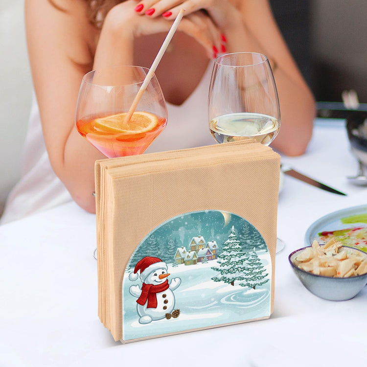 Christmas Winter Village Snowman Napkin Holder for Table Paper Napkins Holder Acrylic Tissue Dispenser Kitchen Dining Room Bathroom Party Car Decor
