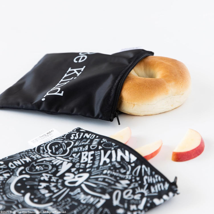 Bumkins - Cloth Snack & Sandwich Bags - For Storage, Travel, Food Prep, Lunch - Reusable, Water Resistant, Washable, Dishwasher Safe - Snack Bags for Kids - Zipper Closure - BTWF Be Kind - 4 Pack