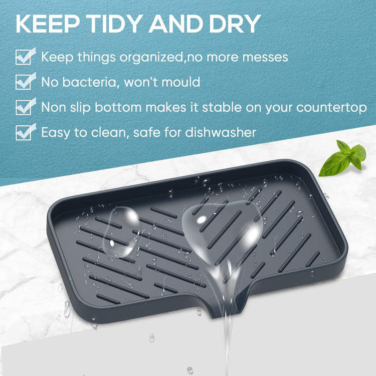 Kitchen Soap Tray,Kitchen Sink Tray Sponge Tray Kitchen Sponge Holder Self Draining Premium Silicone Soap Holder for Bathroom Kitchen Counter Sink Caddy Organizer for Dish Soap Bottle,Soap Dispenser