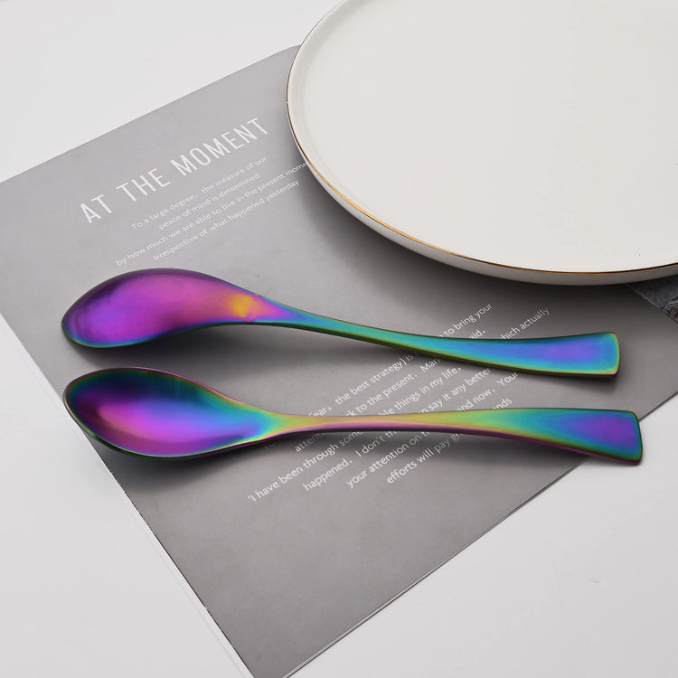 Luxury 18 10 Stainless Steel Matte Rainbow Colorful Cutlery Flatware Set
