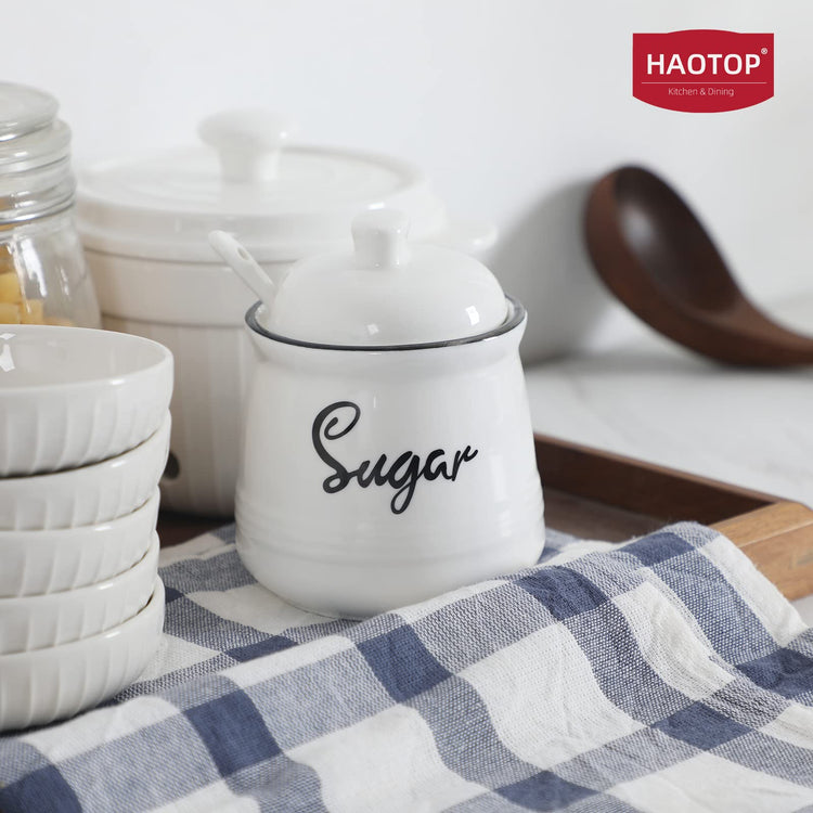 Farmhouse Porcelain Sugar Bowl with Lid and Spoon 12oz