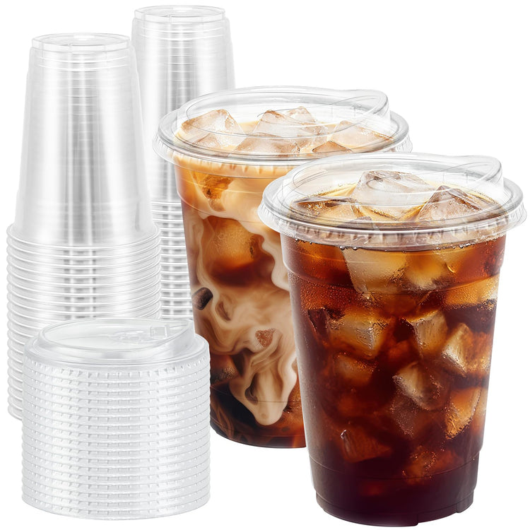 100 Pack 16 oz Clear Plastic Cups with Sip Lids (100 Count)