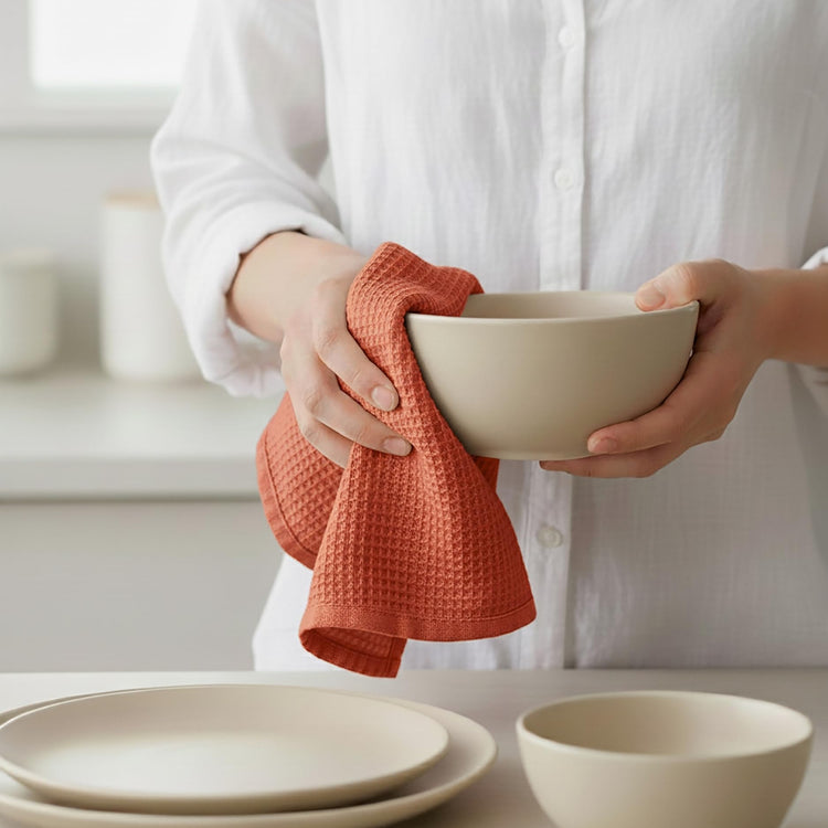 Rust Waffle Weave Kitchen Towel