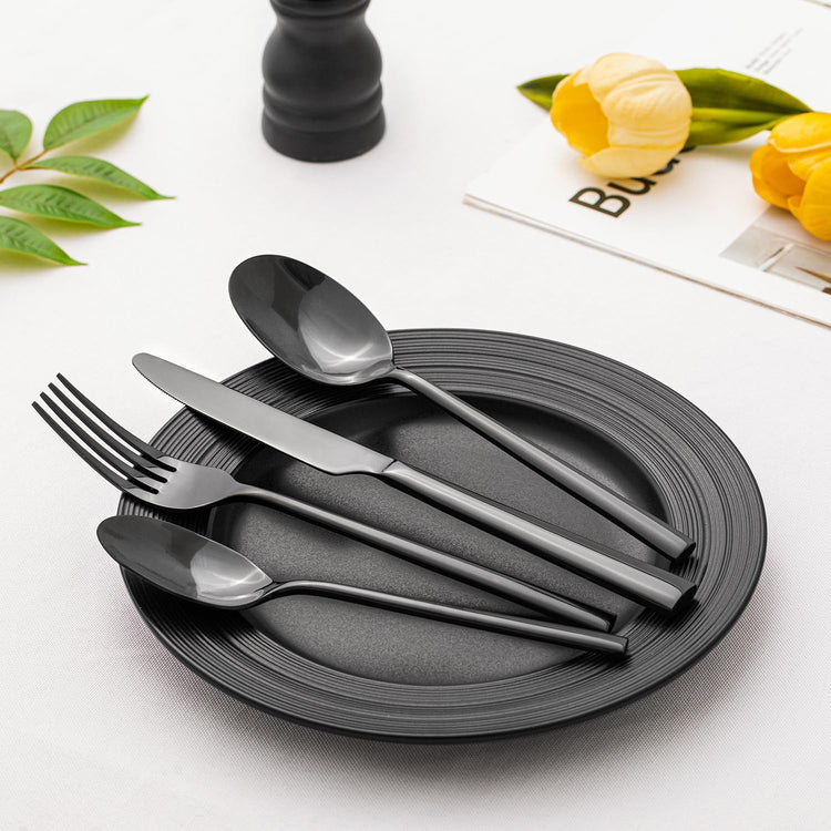 KINGSTONE Black Silverware Set, 40-Piece Forged Flatware Set Cutlery Set Premium Stainless Steel, Service for 8, for Kitchen, Home, Wedding, Party, Mirror Polished and Dishwasher Safe