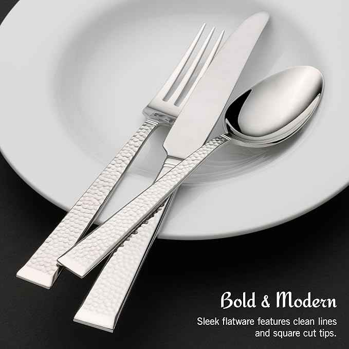 Mikasa Kyler Flatware Set for 12, 65 Piece 18/10 Stainless Steel Silverware with Modern Design and Serving Utensils, Durable, Stylish Dinnerware Service