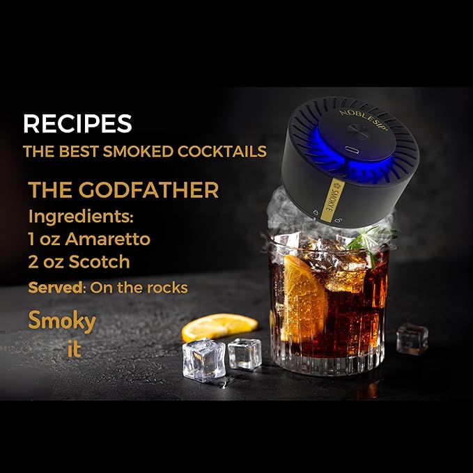 NOBLESIP® New Whiskey Smoker 𝗣𝗥𝗘𝗠𝗜𝗨𝗠 Electric Kit. Innovative Automatic Smoking, no fire Torch Needed. Easily Make Aromatic Smoked Cocktails, Bourbon, Old Fashioned. Smoky E - bar Gift Box Set