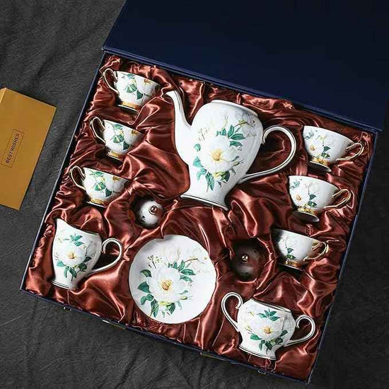 Chinese Bone China Coffee Tea Set, Retro Floral Tea Gift Set, Suitable for Christmas, Father'S Day, Birthday, Halloween Party Gifts (Camellia Tea Set)