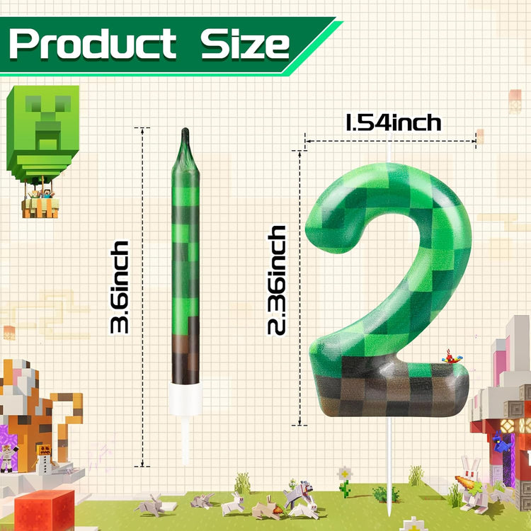 13 Pcs Dynamite Candles 12 TNT Themed Birthday Cake Candles and Number 2 Candle Cake Topper for Pixel Theme Birthday Party Anniversary Party Dynamite Theme Party Video Game Party Supplies (Number 2)