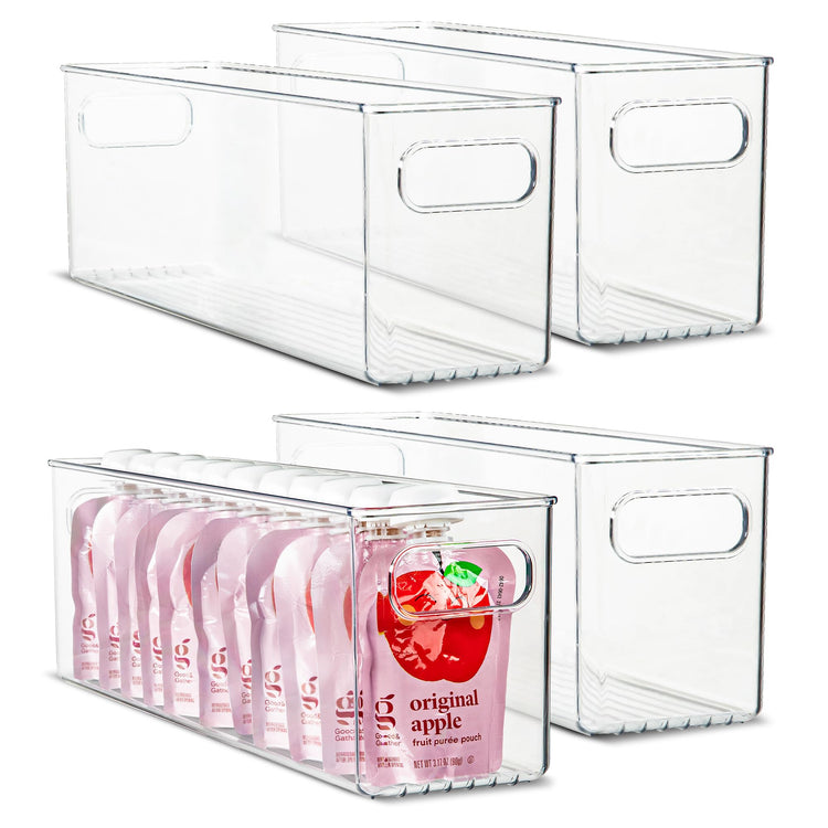 Plastic Food Storage 4 Pack Clear Container Bin with Handles for Organizing Kitchen (4 Count)