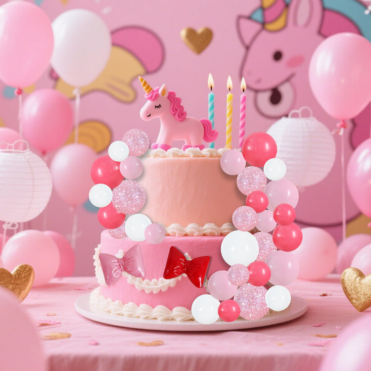 42 pcs Foam Ball Cake Toppers with Sticks Includes 2 Bow Cake Decor Perfect for Birthday Party Pink&White Theme Party Decor Wedding Anniversary Celebration (42 Count)