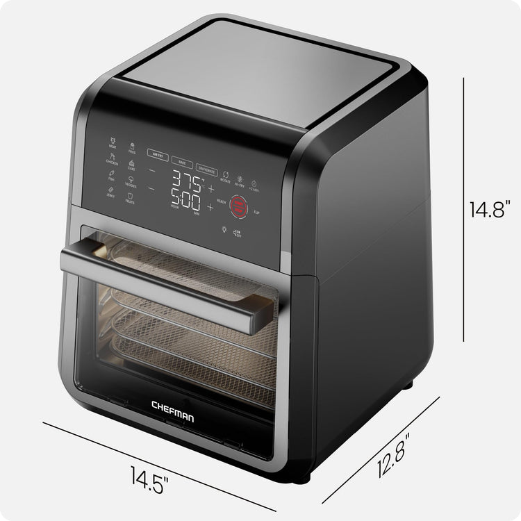 12-Quart 5-in-1 Air Fryer Oven with Digital Timer, Touchscreen, and 12 Presets - Family Size Countertop Convection Oven, Dishwasher-Safe Parts