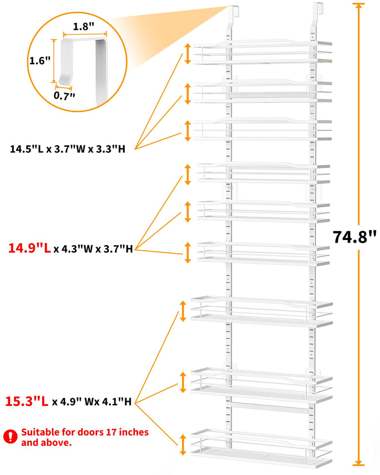 White 9 Tier Over The Door Pantry Organizer