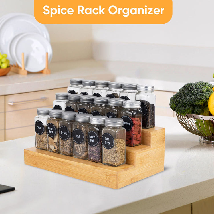 Bamboo Spice Rack Organizer for Cabinet 2 Pack