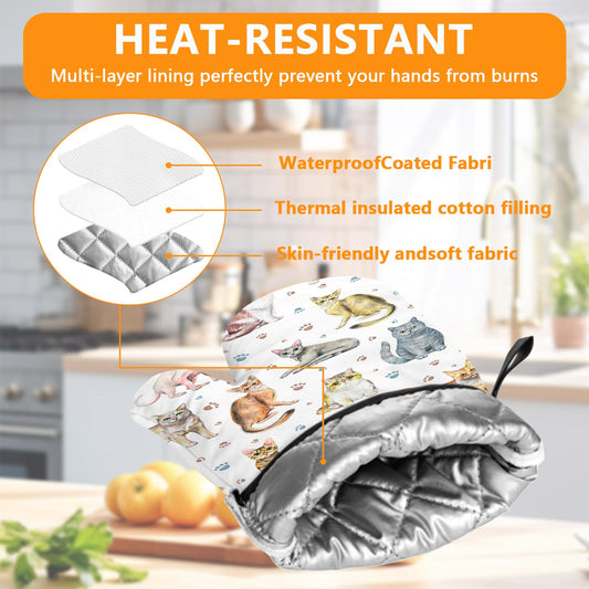 Cute Cats Oven Mitts and Pot Holders Sets 4Pcs